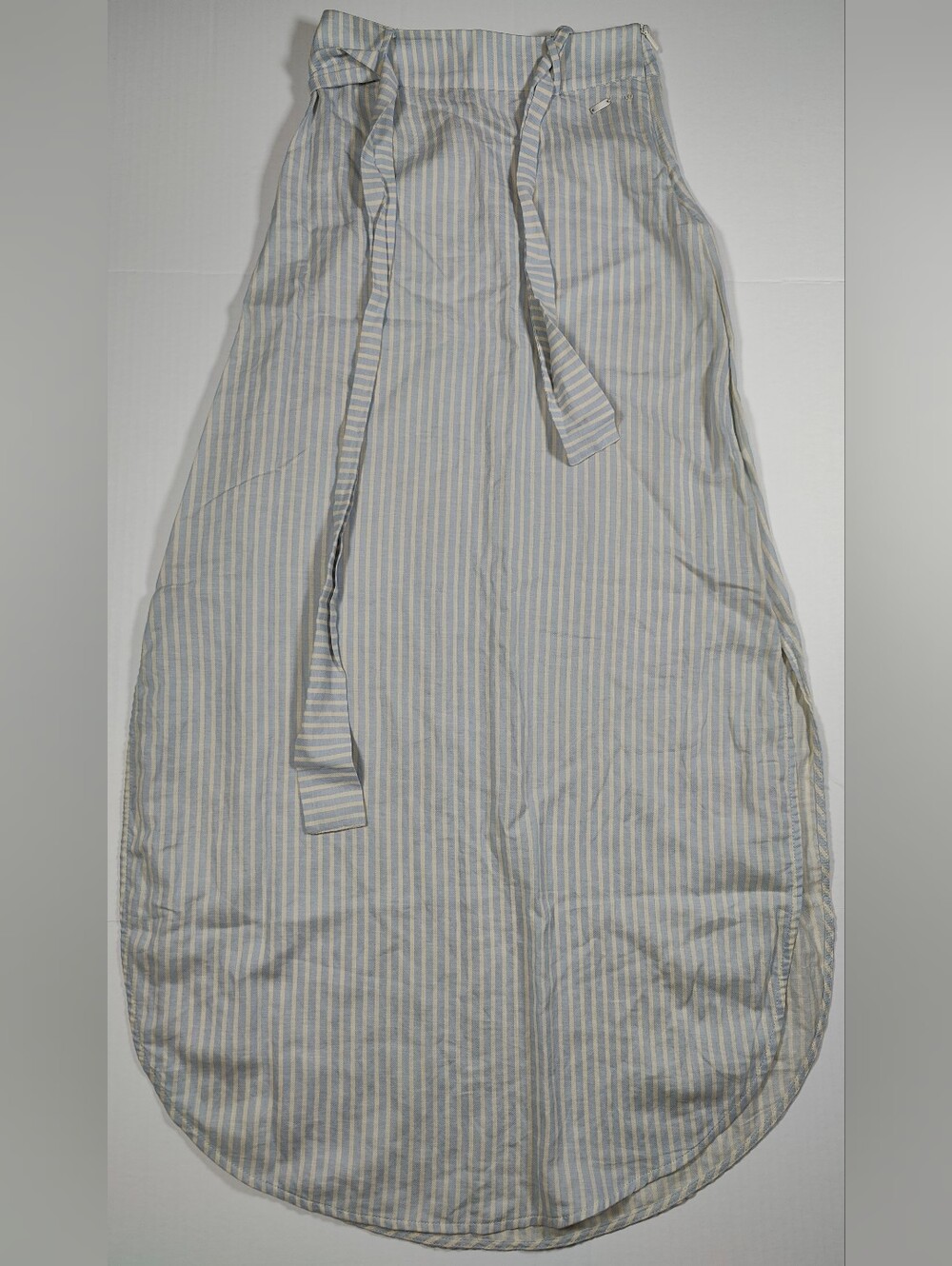 Armani Exchange White Blue Striped Cotton Linen Belted Maxi Skirt Size 0